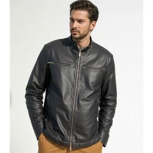 Giorgio Armani Collezioni 100% Lambskin Leather Jacket Sz 38 (US XS/S) Black